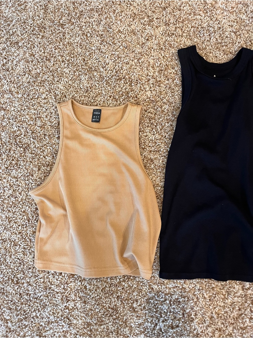 Ribbed Tank Tops in Tan, Black, pink and blue